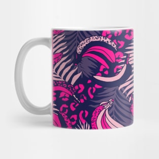 Pink and Navy Palms and Bananas Mug